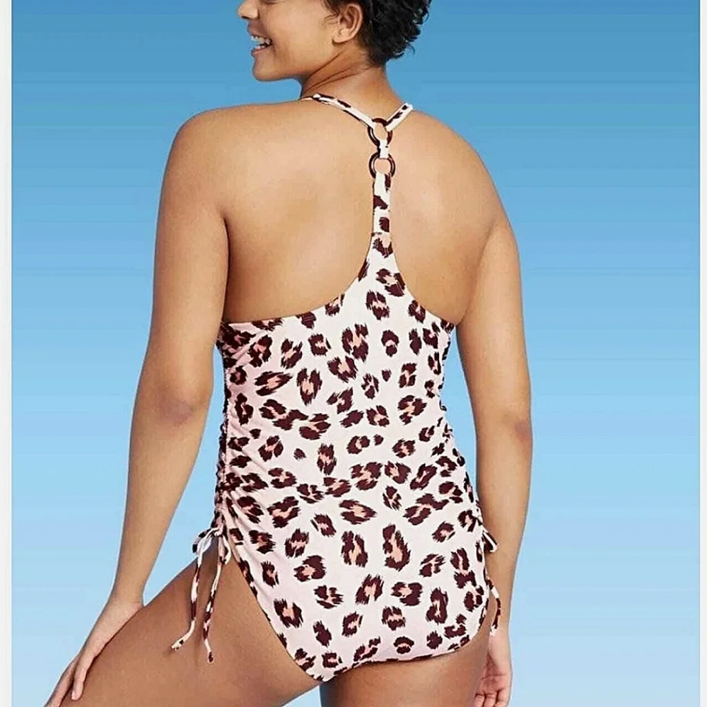 Kona Sol Women's Leopard Print One Piece Swimsuit Size XL